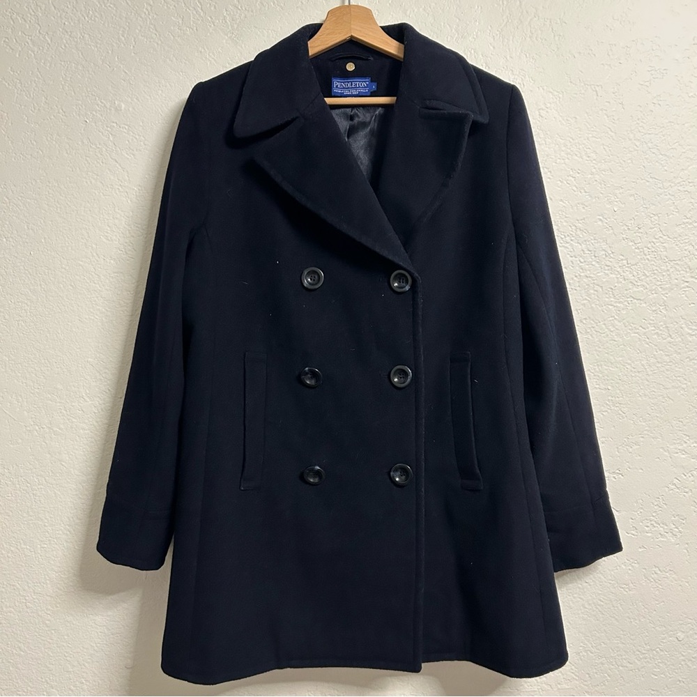 Pendleton Double-Breasted Wool-Blend Navy Blue Peacoat, Size L